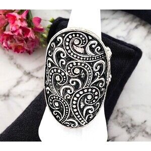 New Boutique Stretch Ring Antique Silver Tone Ornate Design 2T